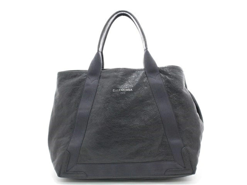 Balenciaga Navy Blue Cabas Tote Bag Calfskin Canvas Gray
